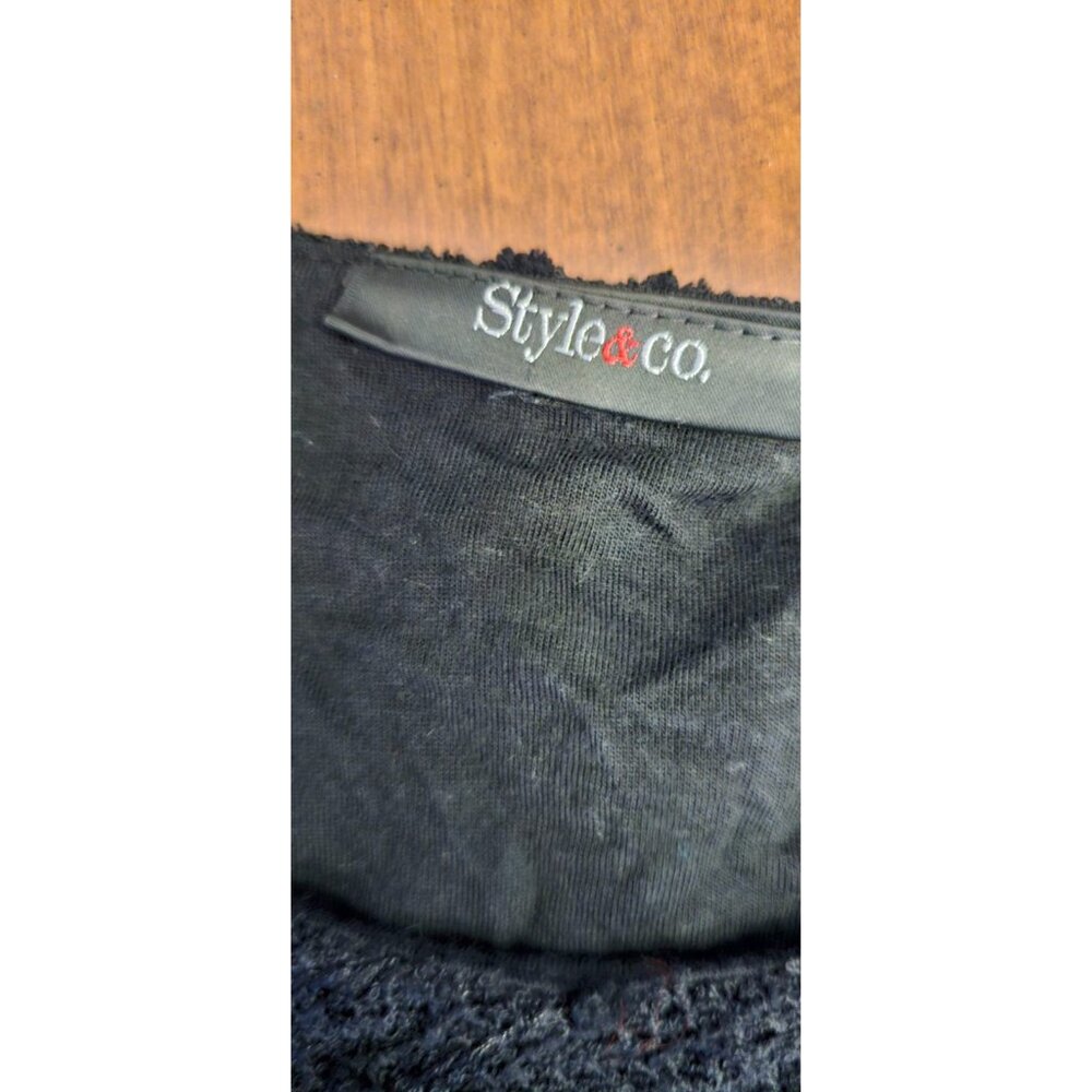 Style & Co Beaded‎ Blouse Size Medium Black long sleeve - Picture 3 of 7